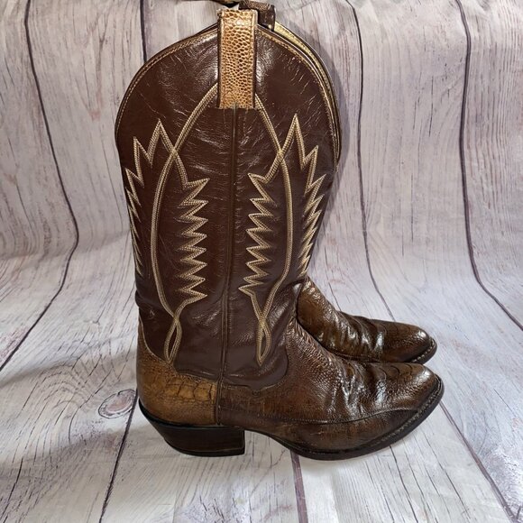 PANHANDLE SLIM Mens BROWN OSTRICH LEG ENGINEER TRAIL BOSS BOOTS 9.5D - Picture 1 of 16